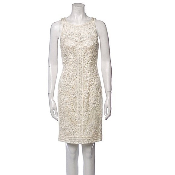 Sue Wong Nocturne Bateau Neckline Embroidered Sheath Dress Creamy Ivory 2 NWOT - Picture 2 of 13